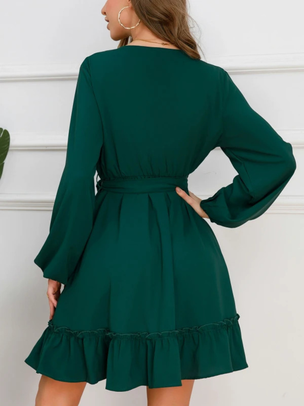 ZARA Solid Color Tie Front Long Sleeve Dress